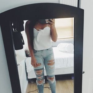 two toned distressed denim jeggings